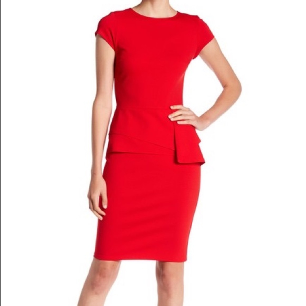 Love...Ady Red Cap Sleeve Ruffle Pencil Dress XS